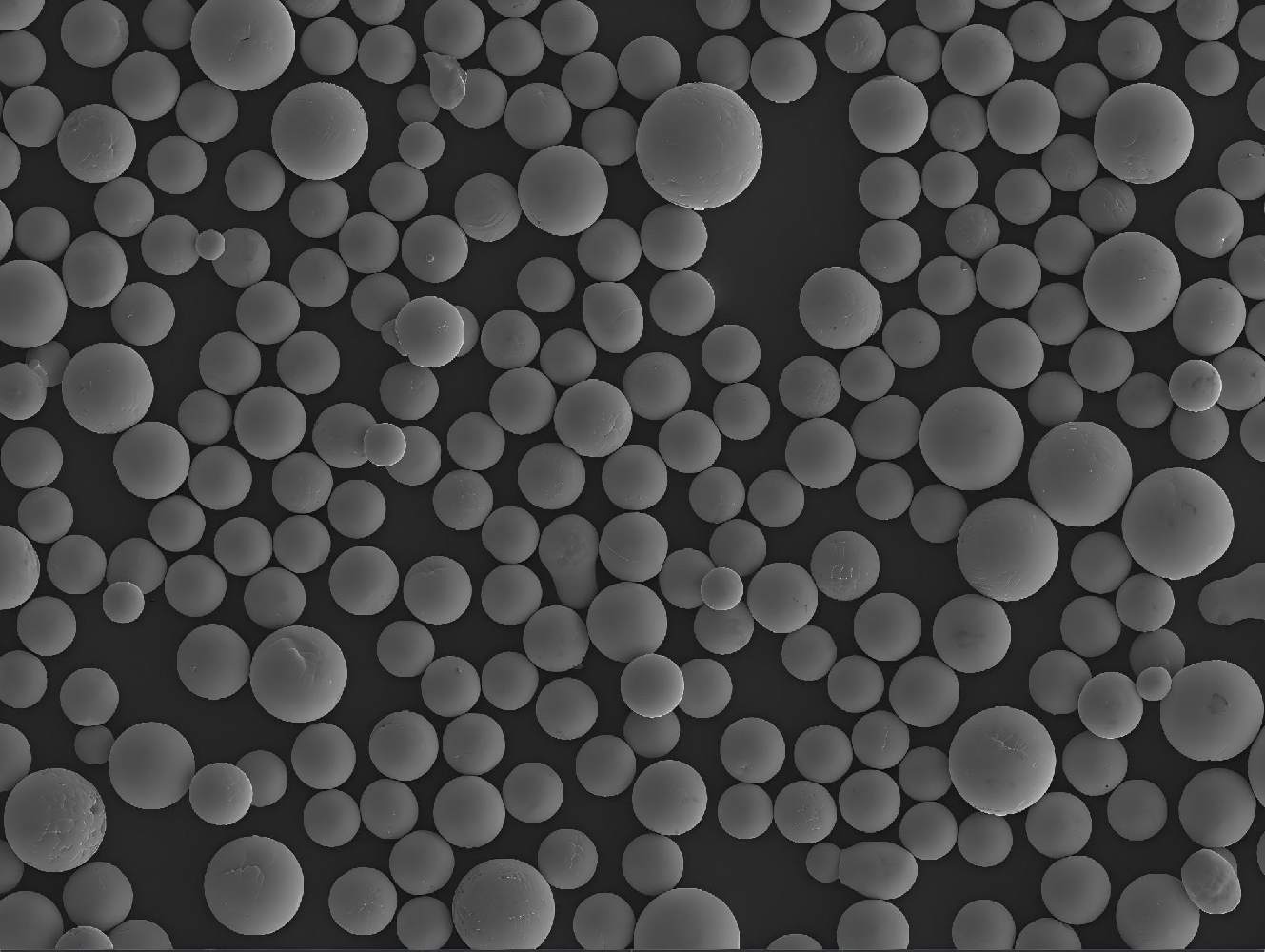 SEM image of spherical powder particles showing high sphericity and smooth surface morphology suitable for additive manufacturing and thermal spray applications-ULPMAT