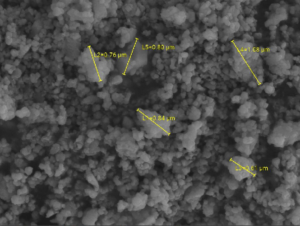 SEM image of YSZ powder showing particle morphology particle size distribution and agglomeration