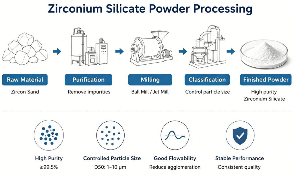 Zirconium silicate powder manufacturing-ULPMAT