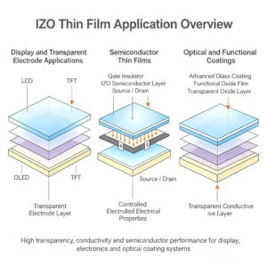 Applications of Indium Zinc Oxide IZO thin films in displays semiconductor and optical coatings