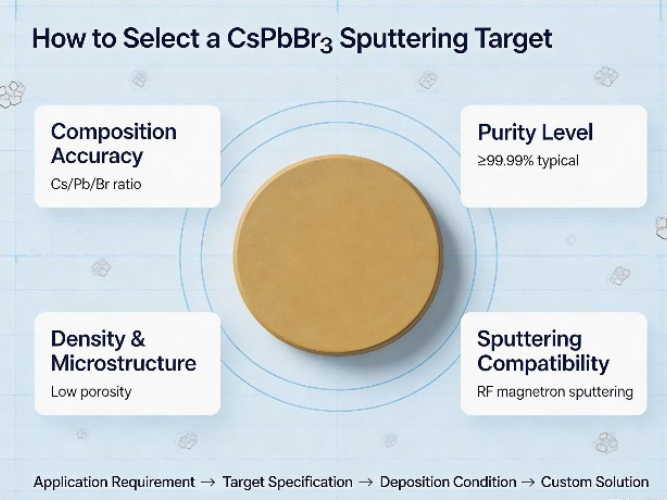 CsPbBr3 sputtering target selection guide showing composition, purity, dimensions, and sputtering system requirements-ULPMAT