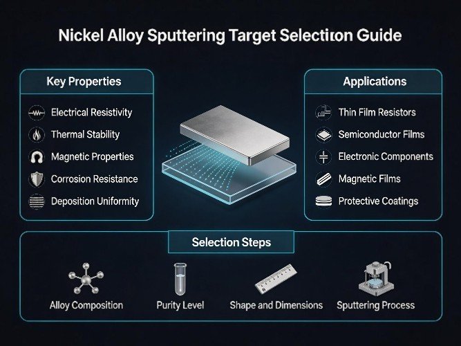 Nickel Alloy Sputtering Target properties selection guide showing alloy composition, electrical properties, thermal stability, magnetic properties, and thin film applications-ULPMAT