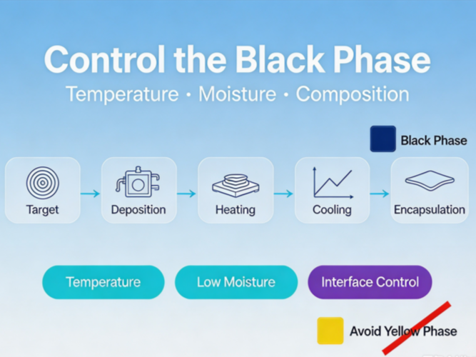 CsPbI3 black phase stability control process showing temperature moisture and interface engineering factors for sputtering films by ULPMAT