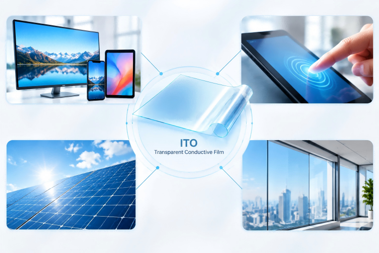 Indium Tin Oxide (ITO) transparent conductive film applications in displays, touch panels, solar cells, and electronic devices