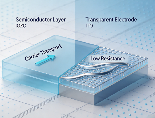 IGZO vs ITO Sputtering Target functional comparison showing semiconductor layer and transparent electrode roles – ULPMAT