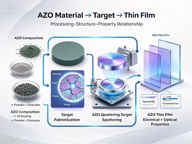 AZO materials processing from composition and Al doping to sputtering target and thin-film performance