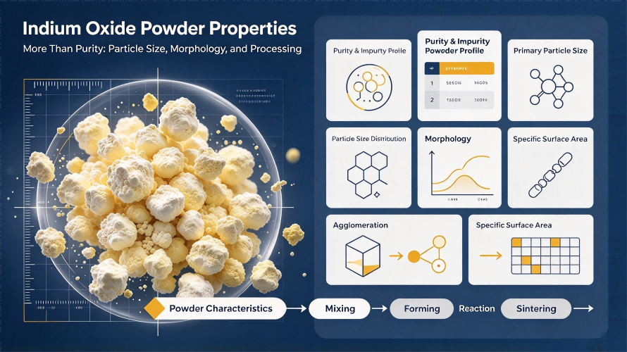 1. `ULPMAT Indium Oxide Powder Properties overview: Purity, particle size, morphology, agglomeration and processing flow of In2O3 powder`