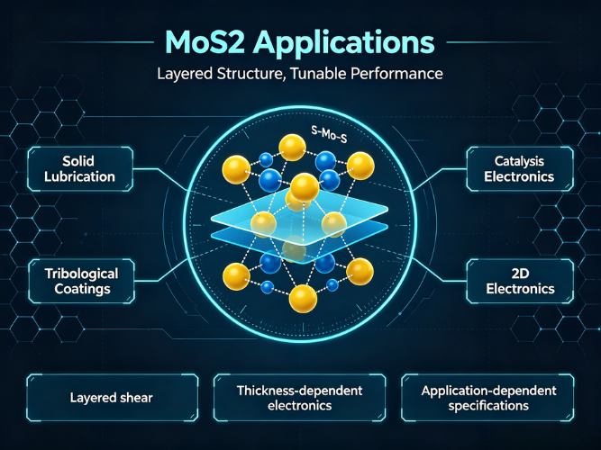 MoS2 Applications in lubrication, coatings, composites, thin films, electronics, sensors, and catalysis