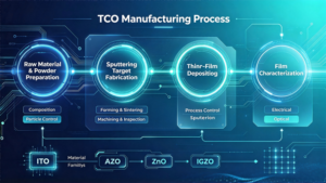 TCO manufacturing process flow from powder preparation and ceramic sputtering target fabrication to thin-film deposition and characterization