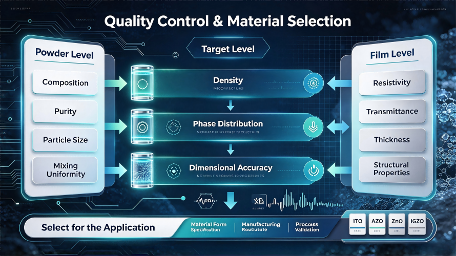 TCO material selection and quality control for transparent conductive oxide thin films