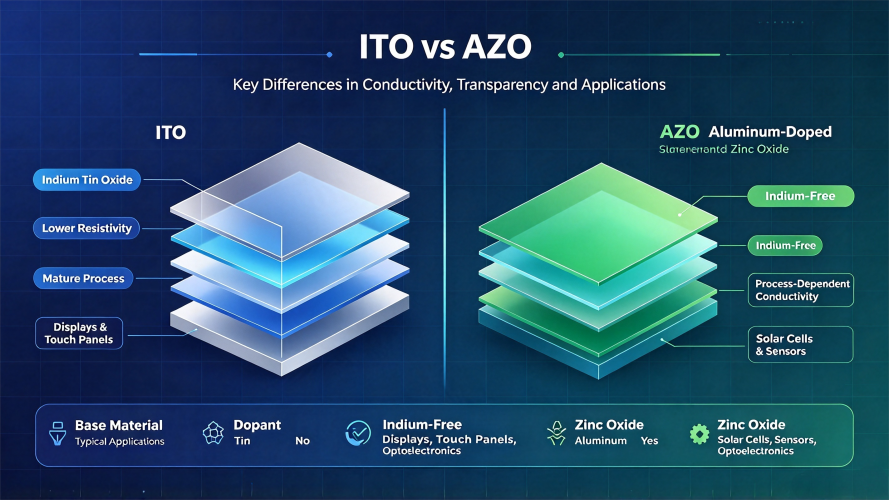 ITO Vs AZO material comparison showing composition, conductivity, transparency, and applications-ULPMAT