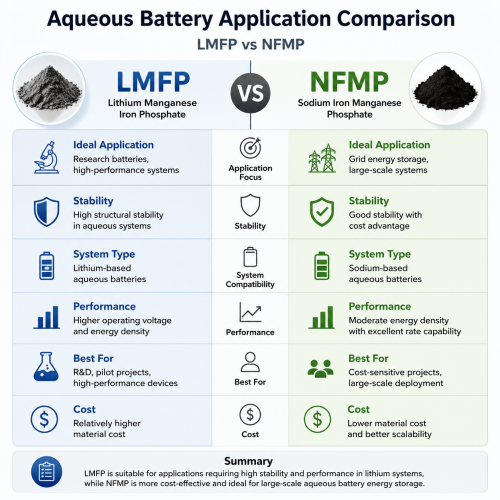 Application comparison of Lithium Manganese Iron Phosphate and Sodium Iron Manganese Phosphate in Aqueous Battery systems